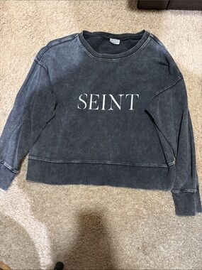 SEINT Women's Washed Black Crewneck Sweatshirt